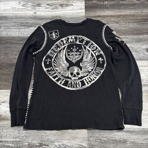 Raw State Redemption Black Mens S Cybergrunge Drainer Skull Tattoo Thermal Shirt